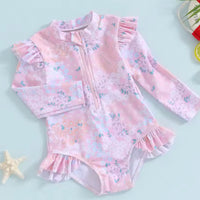 Pink florals Rashguard one piece swimsuit