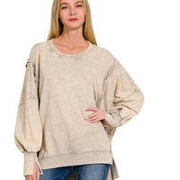 Acid wash exposed seam pullover- sleet