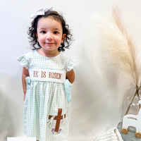 Embroidered he is risen girls dress