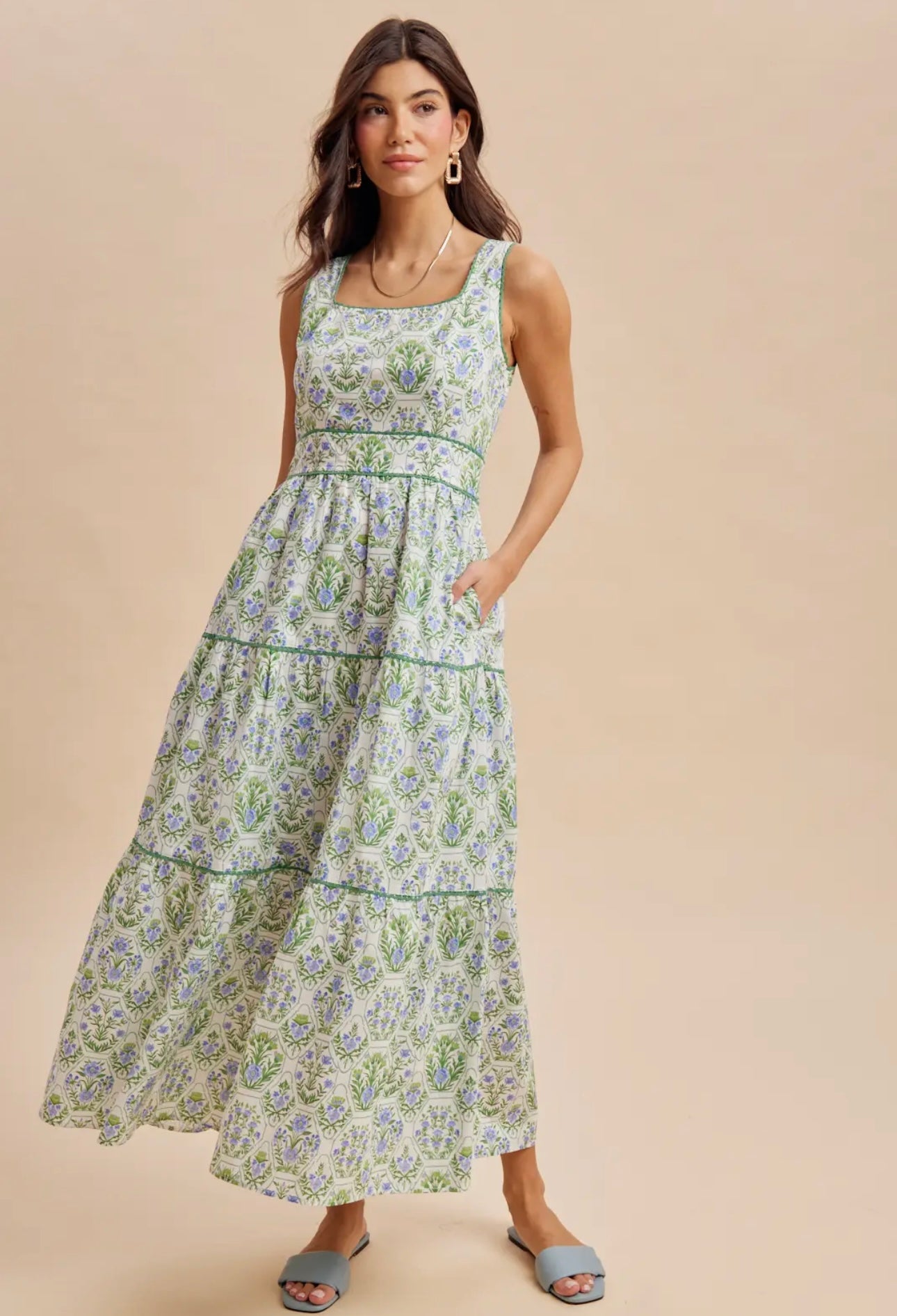 French lilac square neck maxi dress