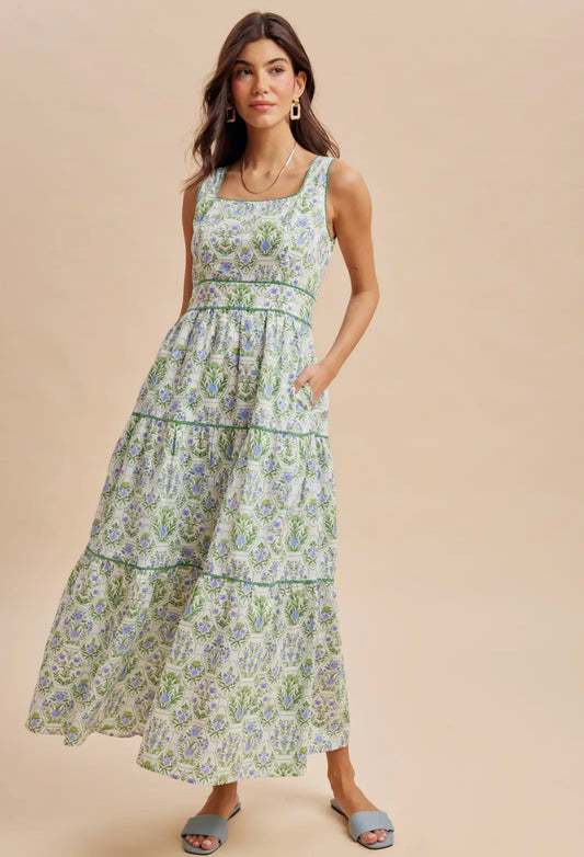French lilac square neck maxi dress