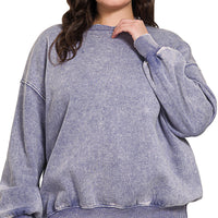 Acid wash plus size pullover -purple