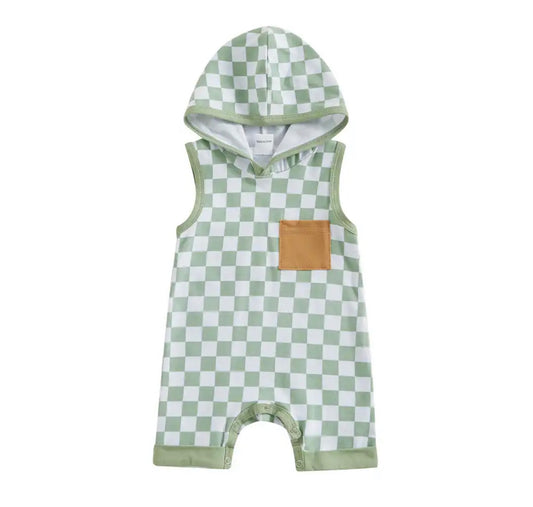 Green Checkered Hooded Romper