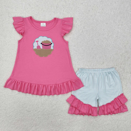 Pink beach girls short set