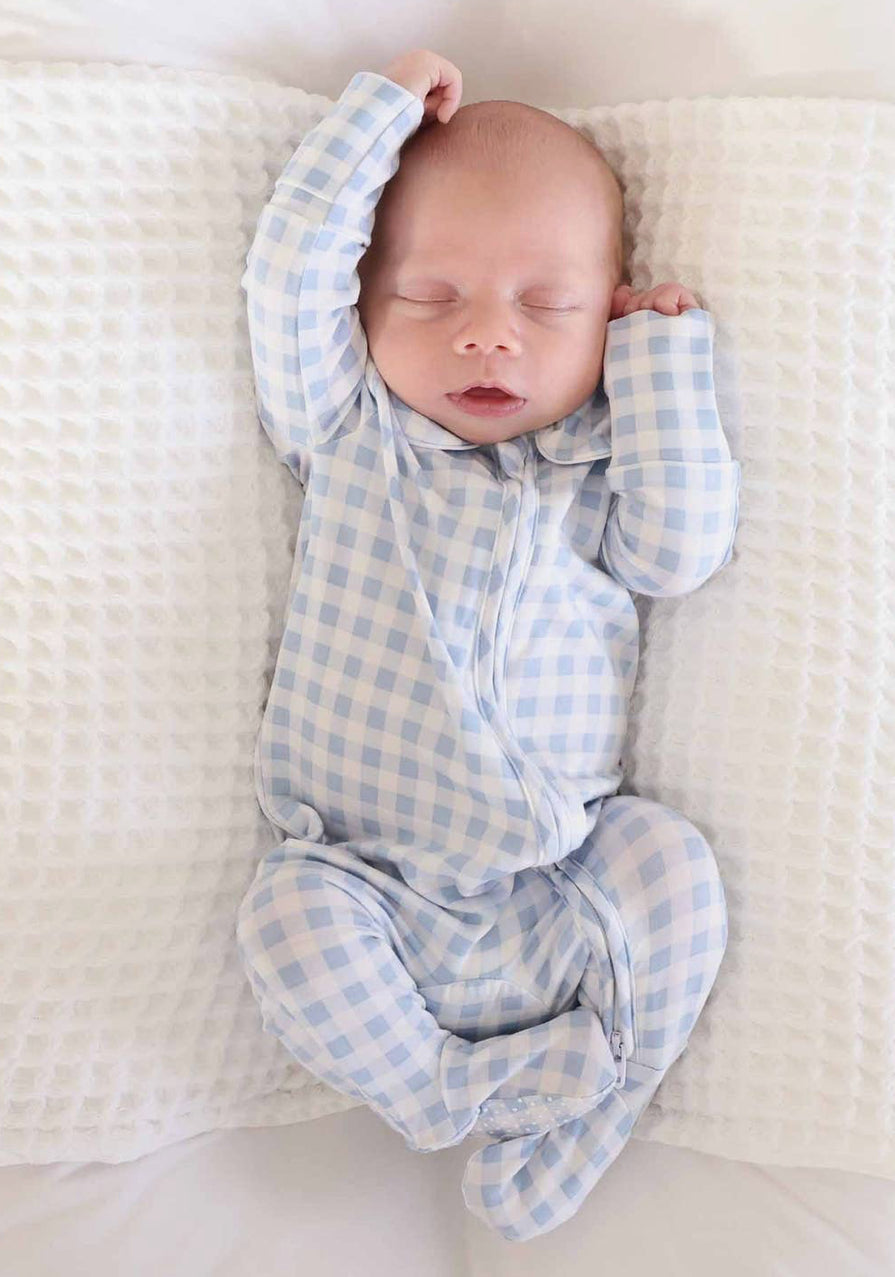 Blue peterpan collar zipper footie