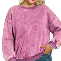 Acid wash plus size pullover - Mauve