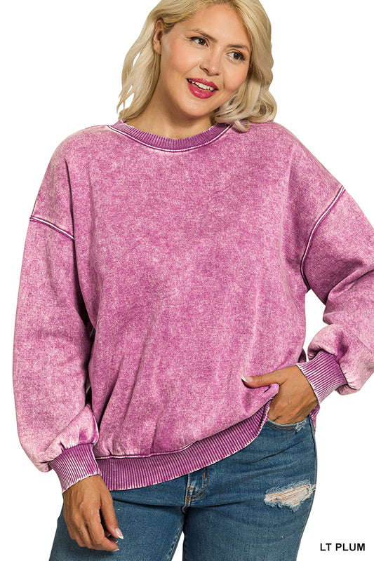 Acid wash plus size pullover - Mauve