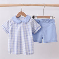 Blue plaid Peter Pan collar set