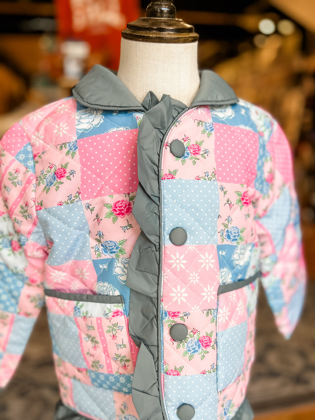 Pink & blue patchwork coat