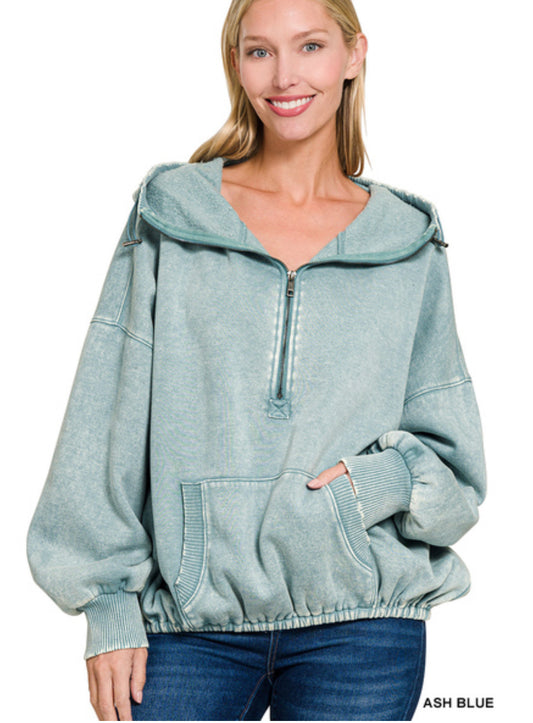 Acid washed half zip