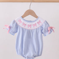 Blue bow smocked bubble