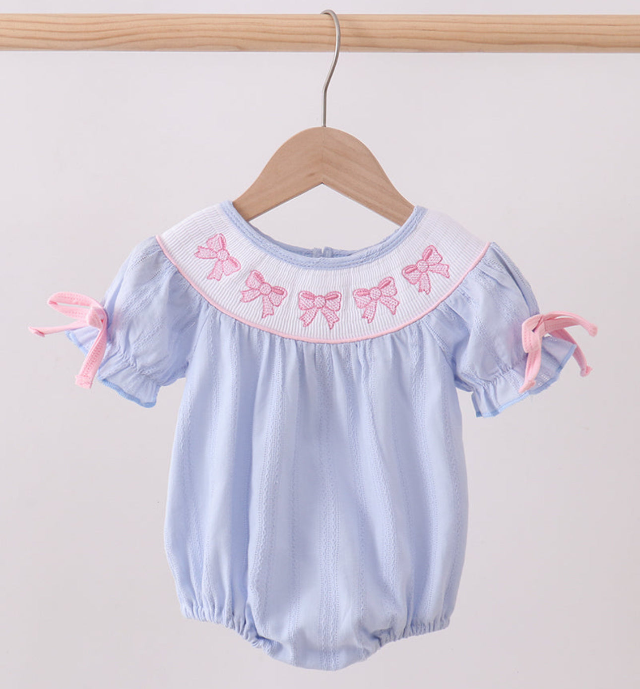 Blue bow smocked bubble