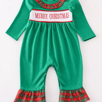 Merry Christmas smocked girls romper