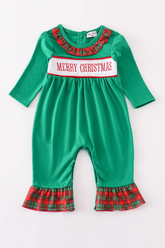 Merry Christmas smocked girls romper