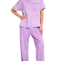 Acid wash pant set - purple