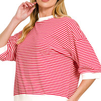 Red Striped 3/4 sleeve top