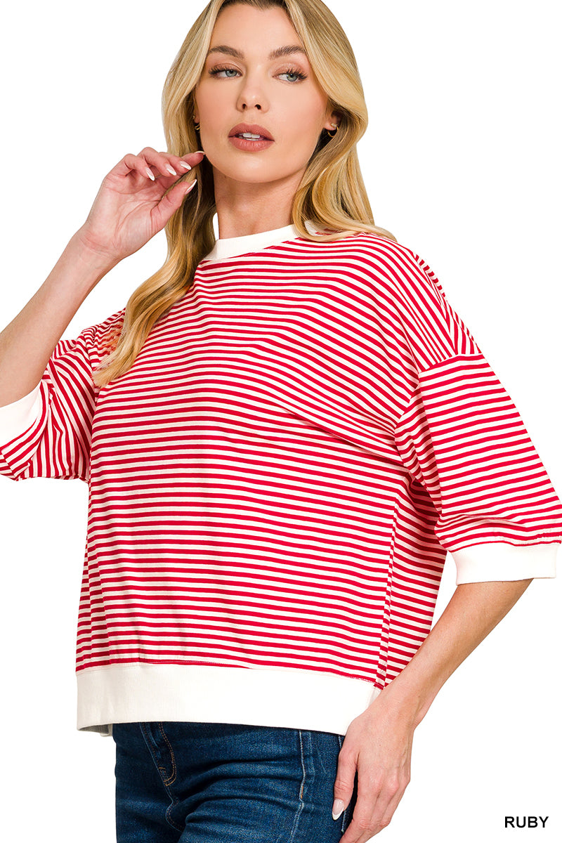 Red Striped 3/4 sleeve top