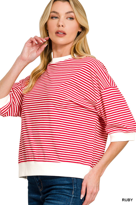 Red Striped 3/4 sleeve top