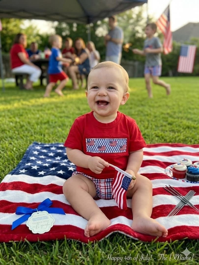 Smocked flag patriotic boys bloomer