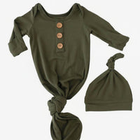 Olive bamboo gown + hat set