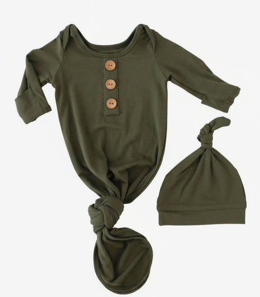 Olive bamboo gown + hat set