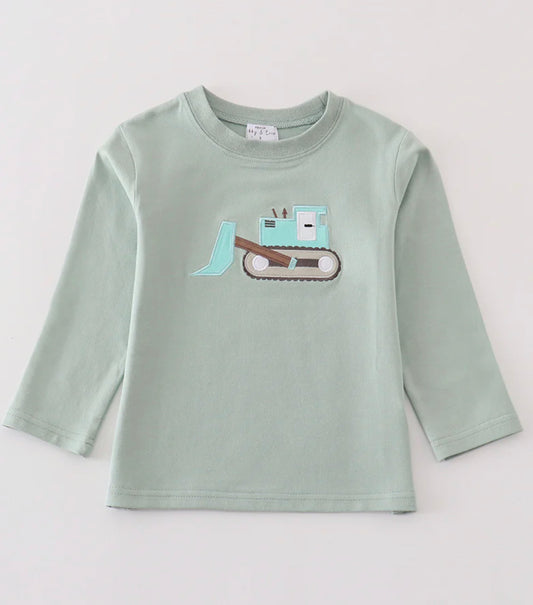 Green equipment appliqué top