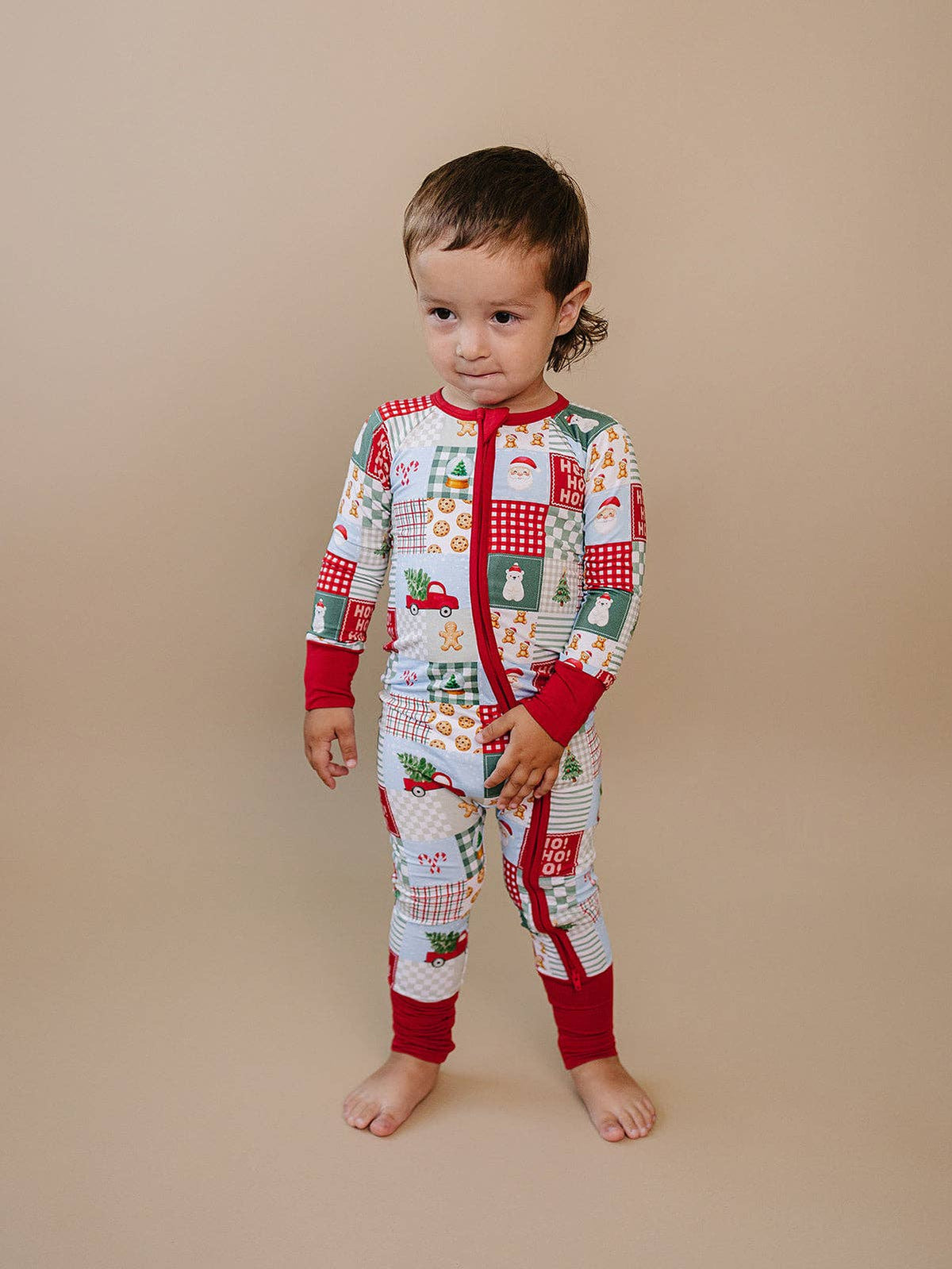 Bamboo Zip Romper | Christmas Patchwork
