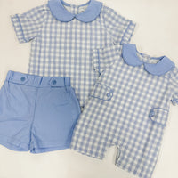 Blue plaid Peter Pan romper