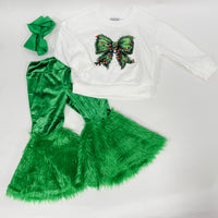 Christmas bow sweatshirt + fuzzy pant set
