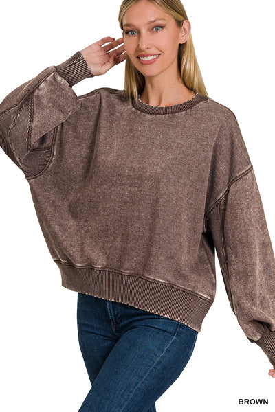 Acid wash oversized pullover - brown