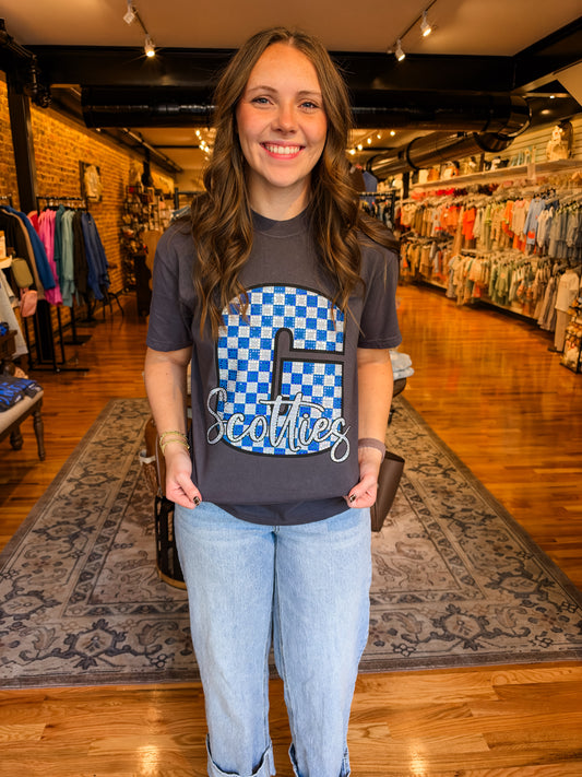 Glasgow scotties checkered sparkle tee
