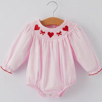 Pink heart bow smocked bubble