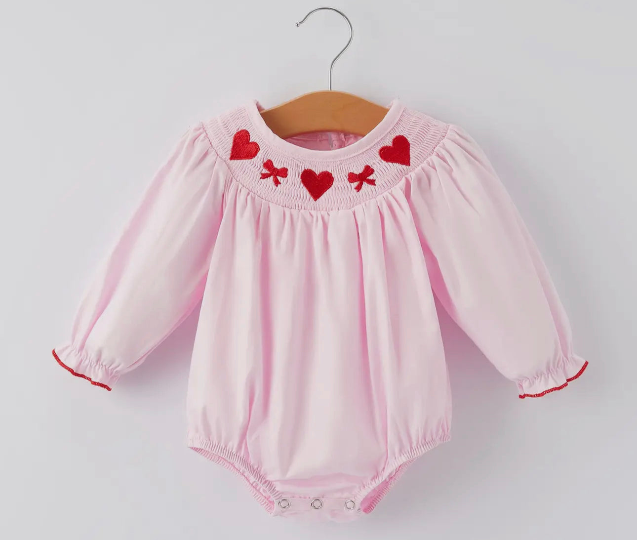 Pink heart bow smocked bubble