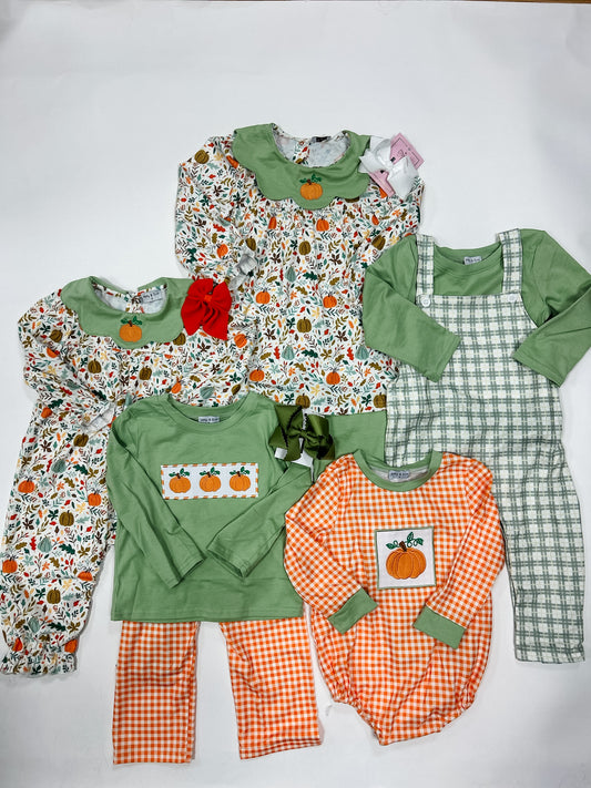 Green plaid overall set