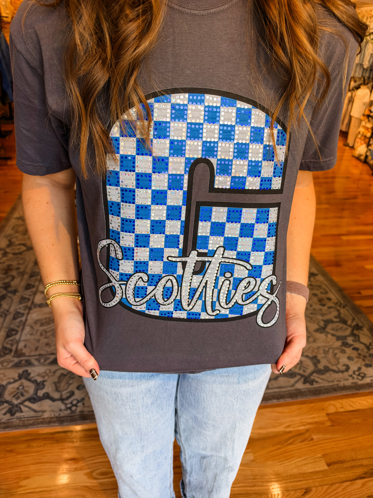 Glasgow scotties checkered sparkle tee