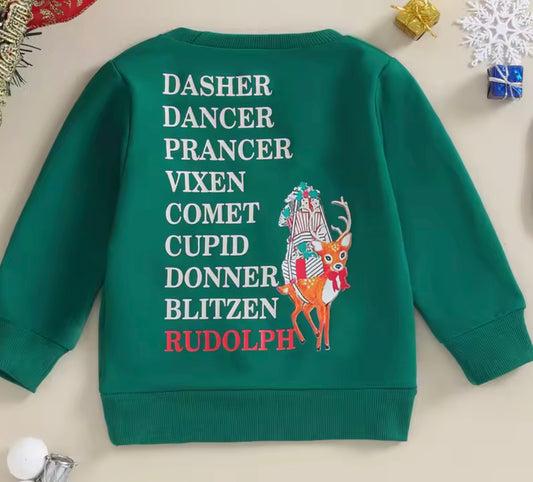 Dasher, dancer, prancer green pullover