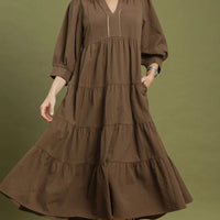 Seersucker Tiered Maxi Dress with Ruffle Collar