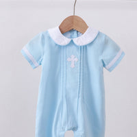 Blue cross embroidered romper