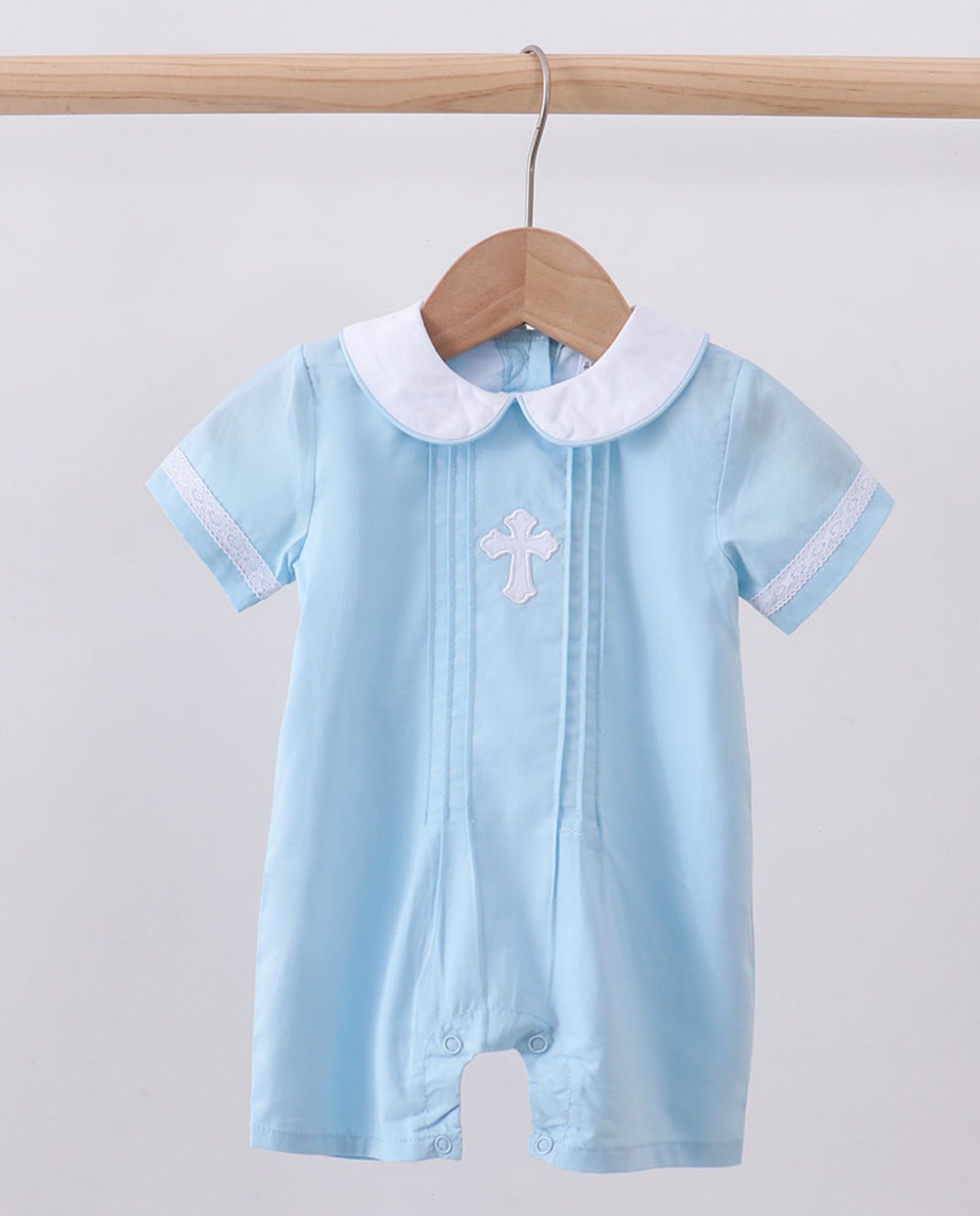 Blue cross embroidered romper