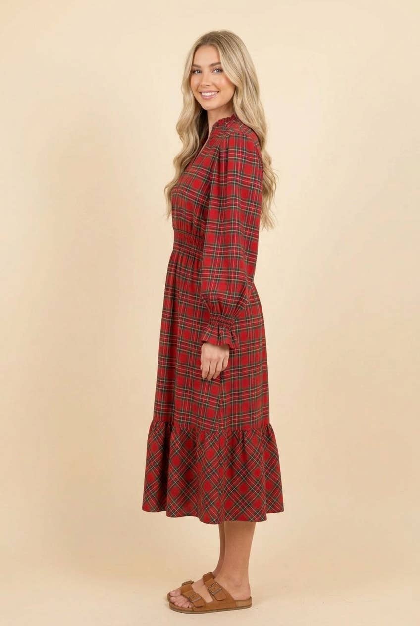 Christmas Plaid Long Sleeve Dress