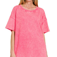 Acid wash French terry tee - fuchsia