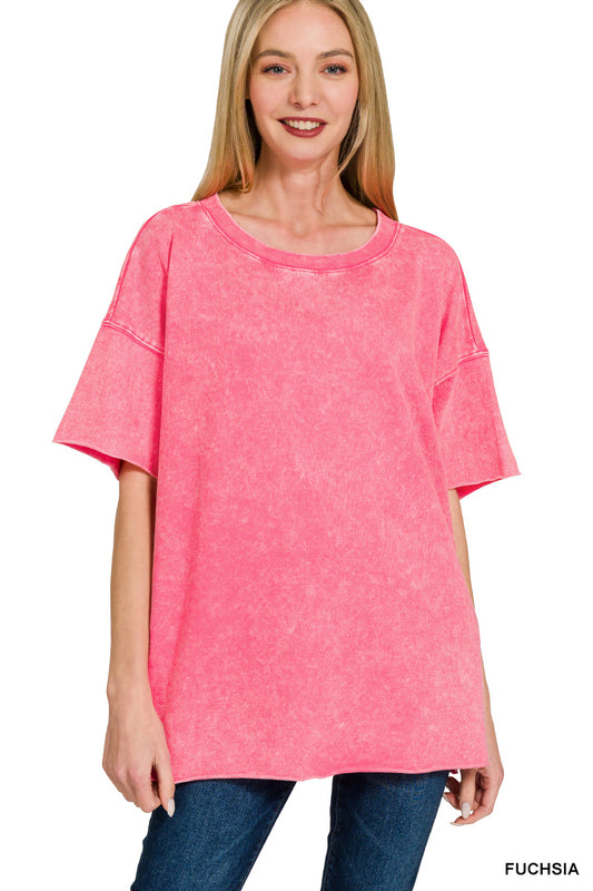 Acid wash French terry tee - fuchsia