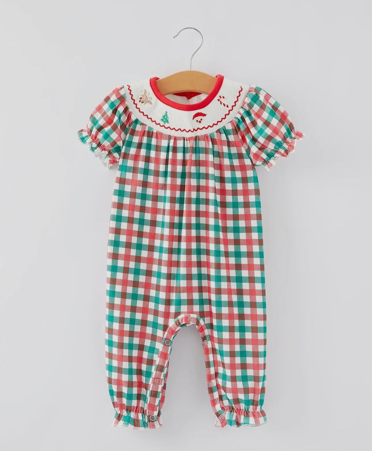 Christmas plaid smocked romper