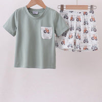 Blue tractor short set