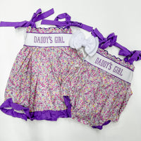 Purple floral daddy’s girl smocked dress