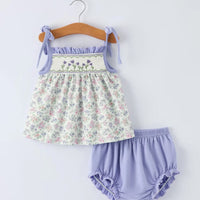 Purple floral smocked bloomer set