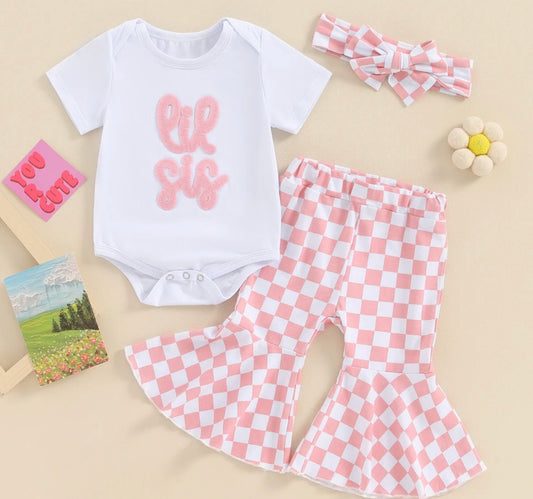 Lil Sis White Checkered Pant Set