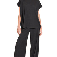 Black ribbed pant set