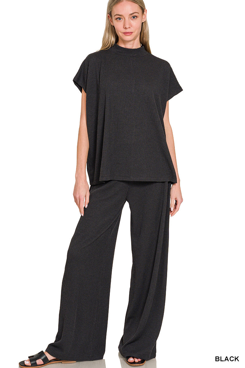 Black ribbed pant set
