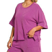 Plus Plum ribbed short set
